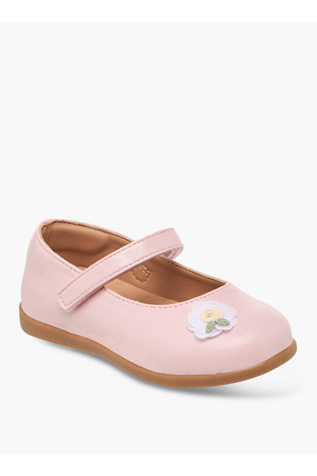 Girls Floral Applique Hook and Loop Mary Jane Shoes