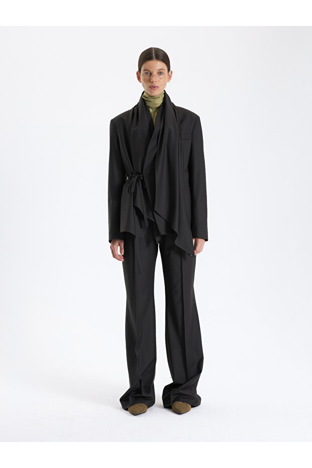 Haki Kuşaklı Drapeli Ceket - 6