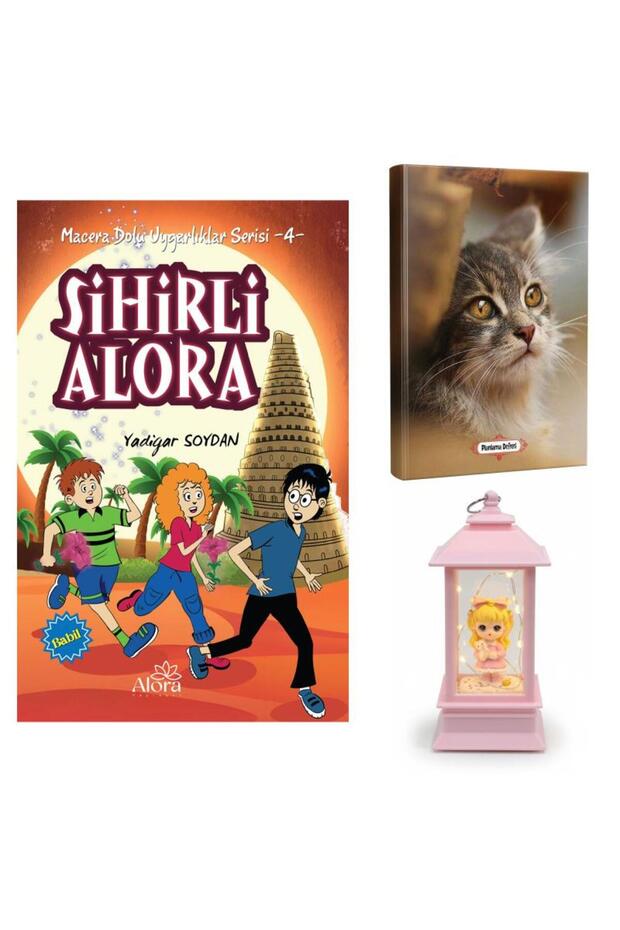 Sihirli Alora - Little Cat Planning Notebook and Cat Girl Lantern Type Light-Up Snow Globe