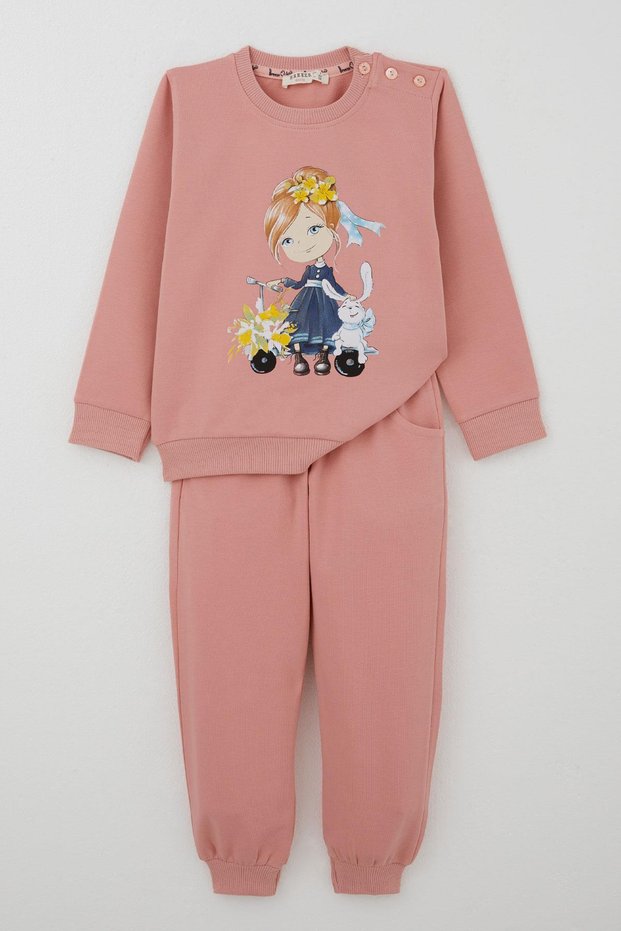 Girl's Tracksuit Set Scooter Girl Printed 1.5-5 Years Old, Dusty Rose