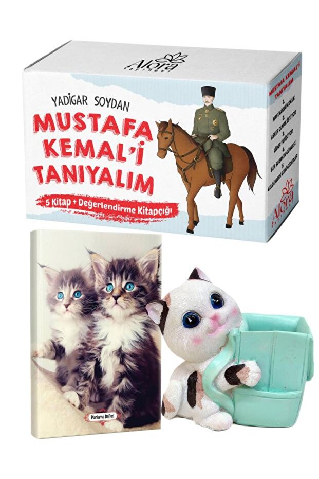 Mustafa Kemali Tanıyalım 5 Kitap - Maviş Kediler Planning Notebook and Cat Pen Holder