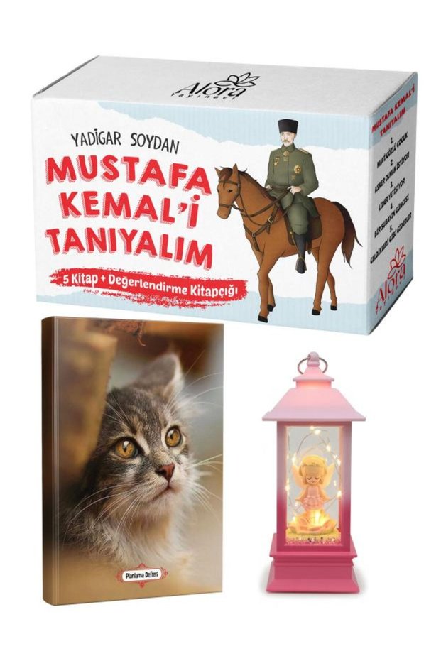 Mustafa Kemali Tanıyalım 5 Kitap - Little Cat Planning Notebook and Angel Girl Themed Lantern Snow Globe