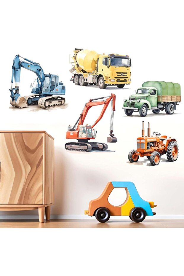 Construction Car Wall Stickers for Boys - Peel & Stick Vinyl Decals (Ages 1-12)
