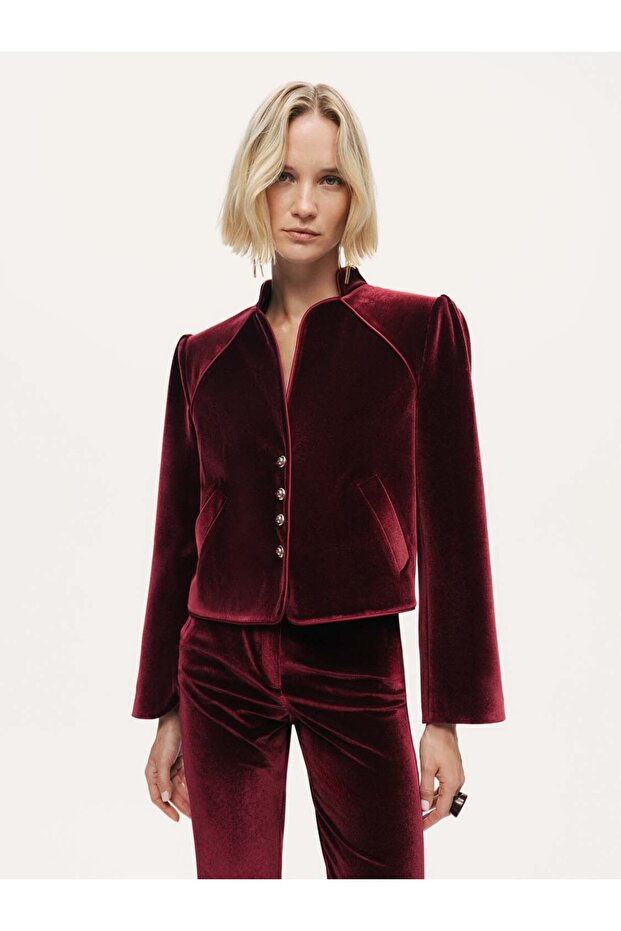 Kadife Crop Ceket - 1