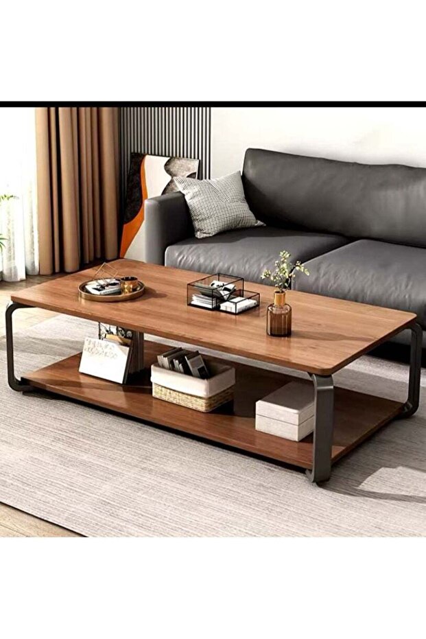 Stylish & Durable 2-Layer Coffee Table Sofa Side Table Nightstand - Brown, 100x60x43 cm