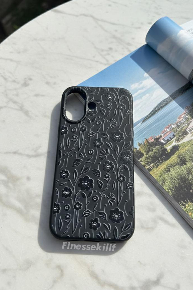 حافظة متوافقة مع هاتف iPhone 17 بتصميم زهور مطبوع باللون الأسود - 2