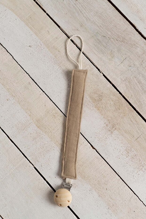 Newborn Baby Pacifier Strap Brown 4 Layers Muslin