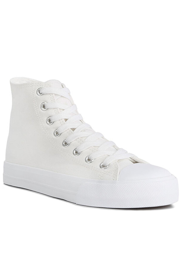 Women Solid Canvas High Top Sneakers in White