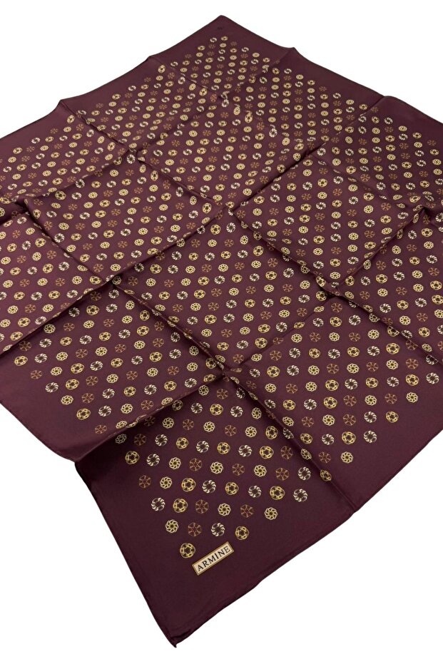 Nostalgia Series Twill Silk Scarf 7926D-11 Geometric Pattern 11-Burgundy-Gold