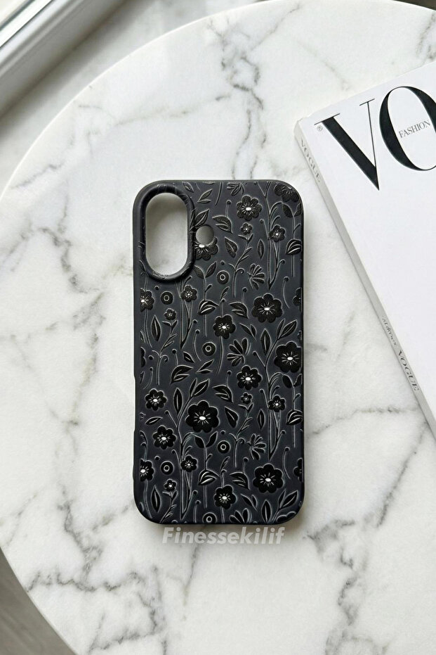 حافظة متوافقة مع هاتف iPhone 17 بتصميم زهور مطبوع باللون الأسود - 1