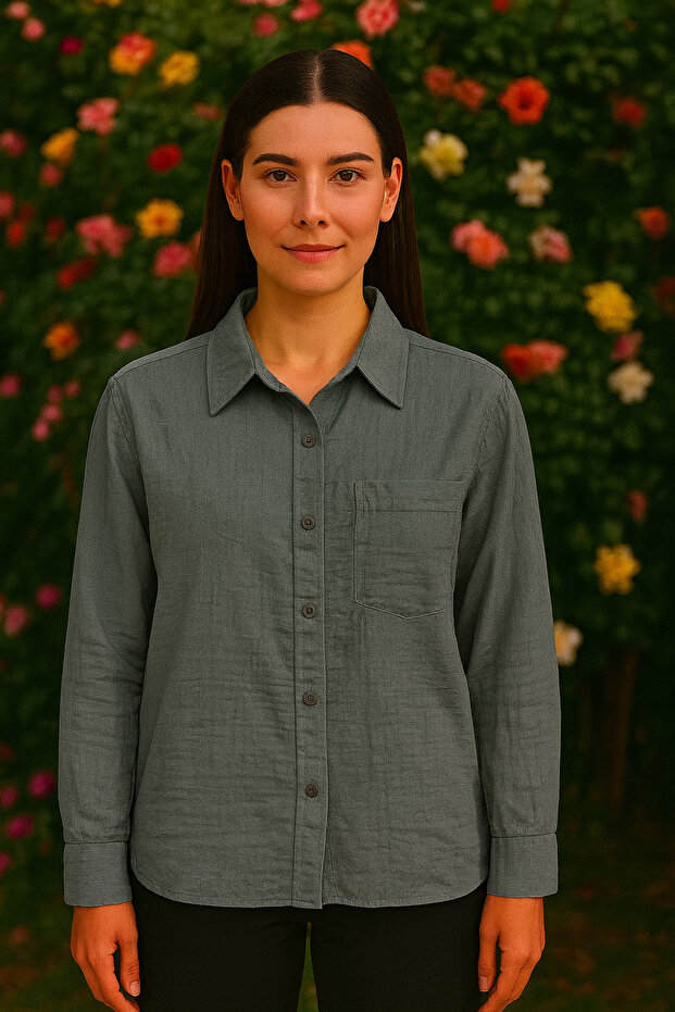 Women's Elegant 100% Cotton Muslin Fabric Classic Cut Plus Size Shirt
