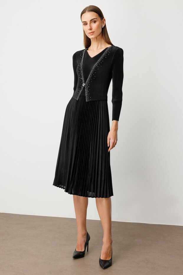 Eteği Piliseli Taş İşlemeli Elbise - 2