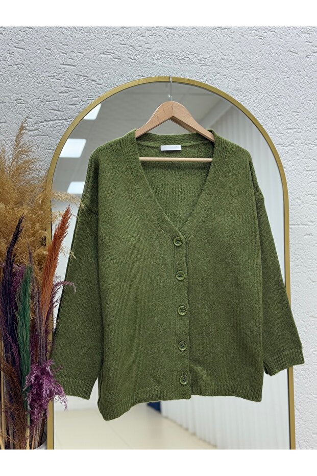 Ferilia Buttoned Knitted Sweater Cardigan-Zi̇6229 Khaki