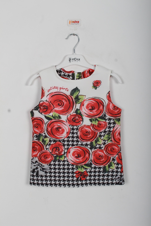 Girl's Floral Patterned Black Stylish Blouse-New Product