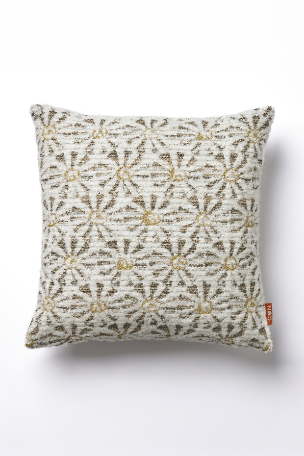 Yellow and White Floral Motif Curly Textured Throw Pillow Cover