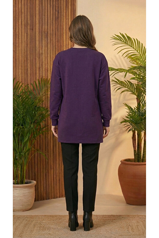 Kadın Mürdüm Çıma Düğmeli Tunik - 5