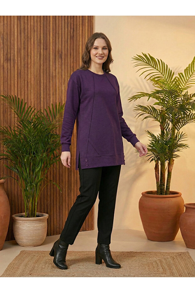 Kadın Mürdüm Çıma Düğmeli Tunik - 4