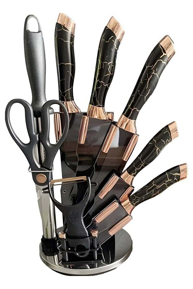 Professional 9-Piece Kitchen Knife Set with Acrylic Block & Sharpener