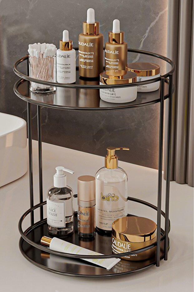 Bathroom Organizer Organizer Display Rack Stainless 2-Tier Decorative Jewelry and Makeup Shelf with Metal Tray