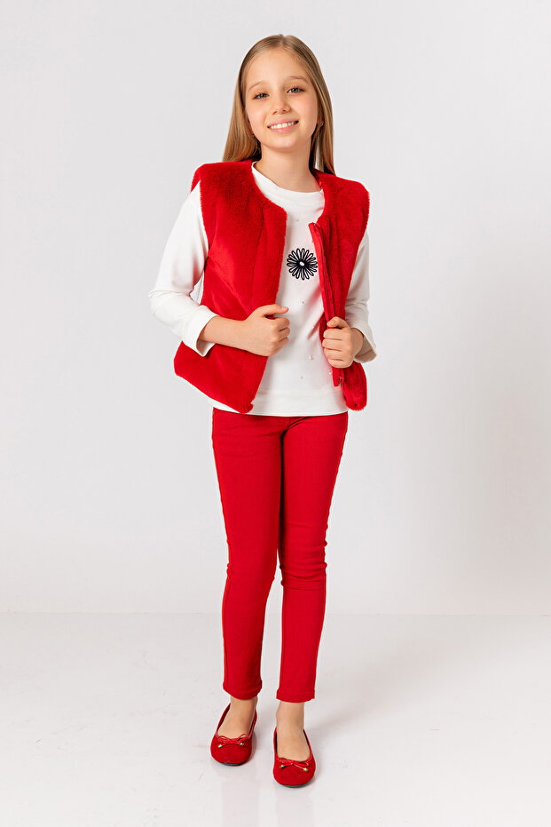 Devojka Crvena Pliš Prsluk - 1