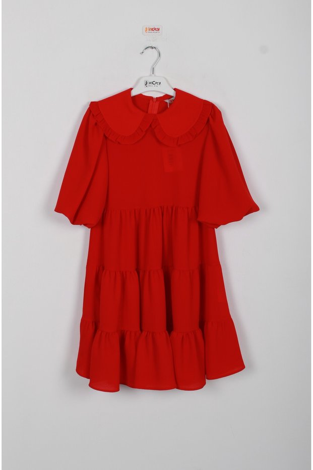 Girl's New Season Ruffled Collar Red Dress
