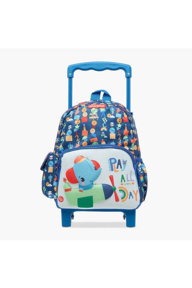 Fisher- Printed Trolley Backpack with Retractable Handle and Zip Closure - 12 inches