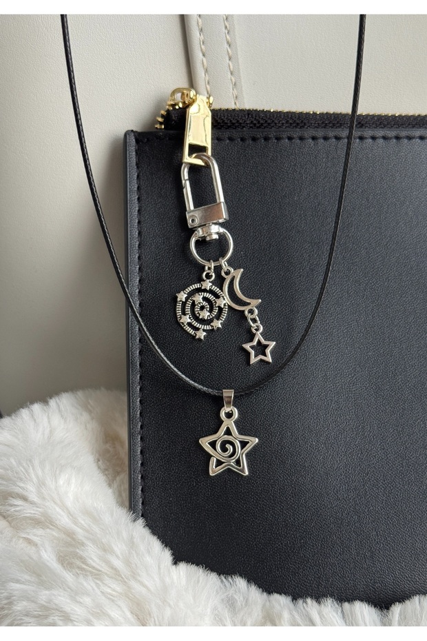 Spiral Necklace & Star Charm Keychain Set, Minimal Giftable Necklace and Keychain Set