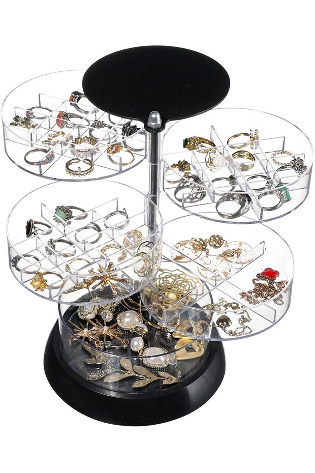 5-Layer Rotating Clear Jewelry Organizer Box (Black)