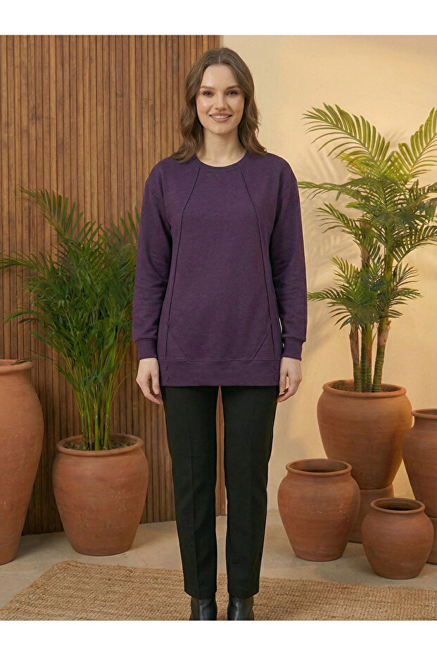 Kadın Mürdüm Çıma Düğmeli Tunik - 3