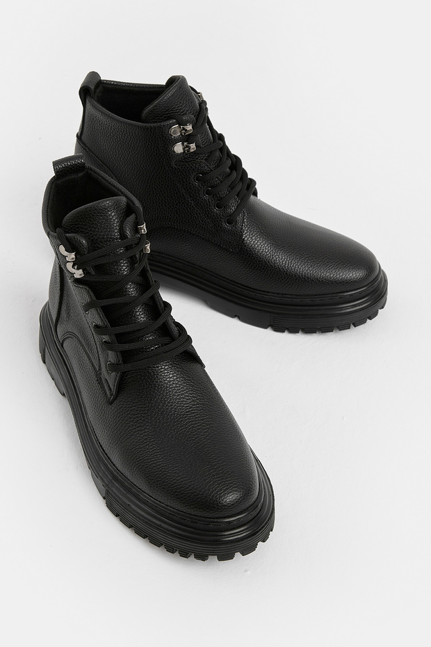 Men's Black Thick Poly Sole Lace-Up Casual Winter Boots