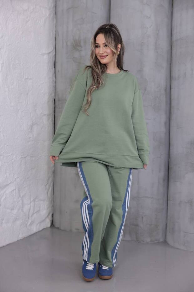 100% Cotton 3 Thread Denim Detailed O Oversized Cotton Tracksuit Set