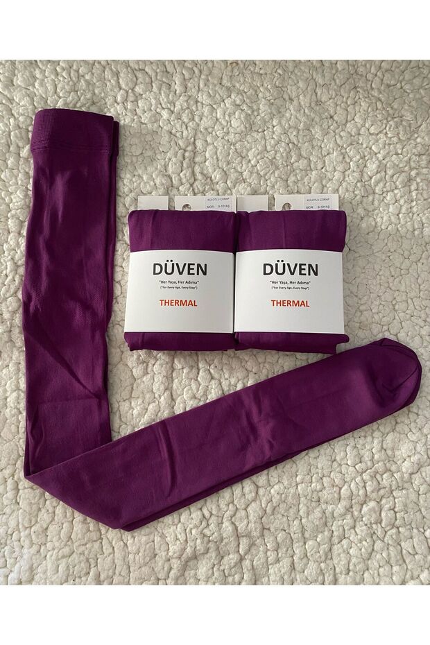 2-Pack Purple Color Girls' Warm Thermal Pantyhose - Thermal Pantyhose