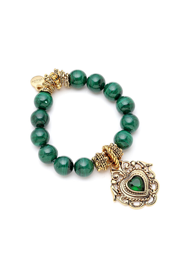 Solis Green Zircon Heart Charm Malachite Bracelet