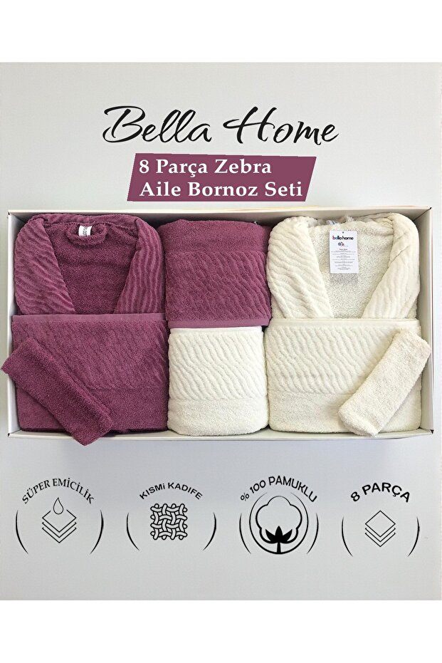 8 Piece Zebra Family Bathrobe Set - 100% Cotton - Original Luxury Box