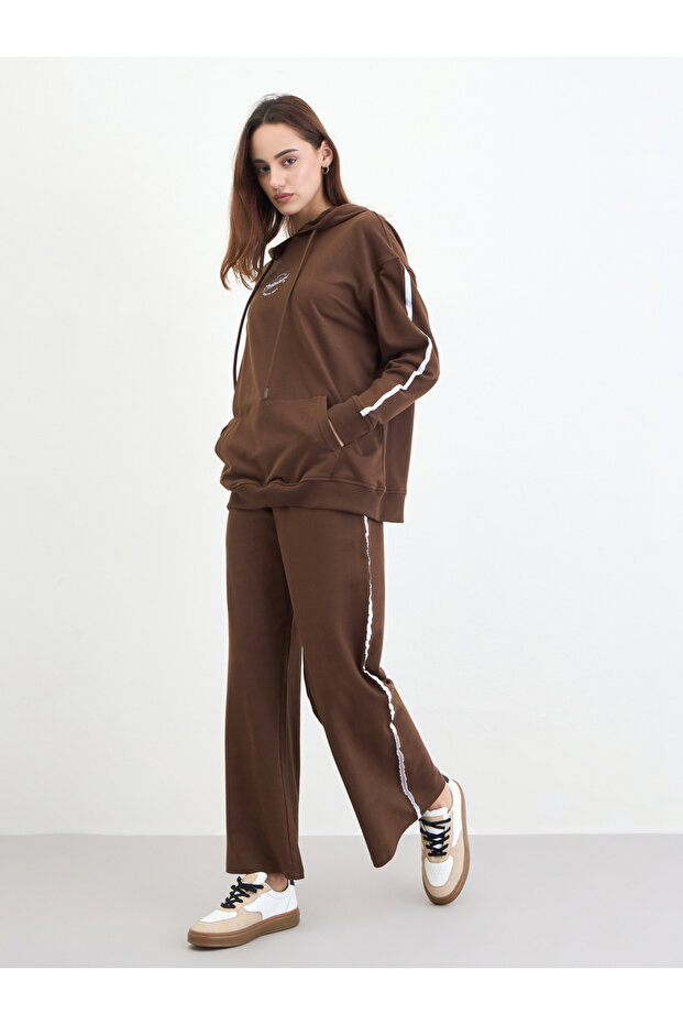 Brown Printed Longline Hoodie and Joggers Co-Ords