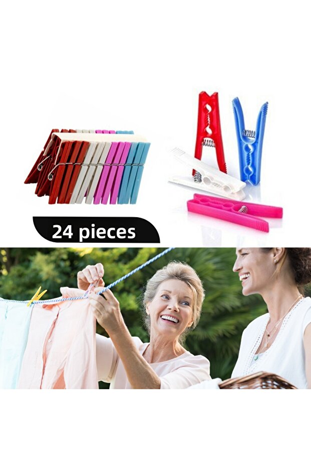24 Pieces of Clothespins Classic Laundry Pegs Plastic Strong Holder Multi-Purpose