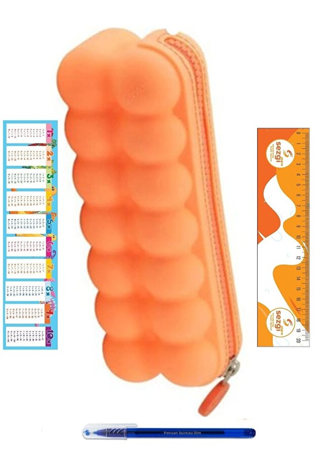 Oshi Silicone Pencil Case (Salmon Color) and Ballpoint Pen+Sezgistore Bookmark