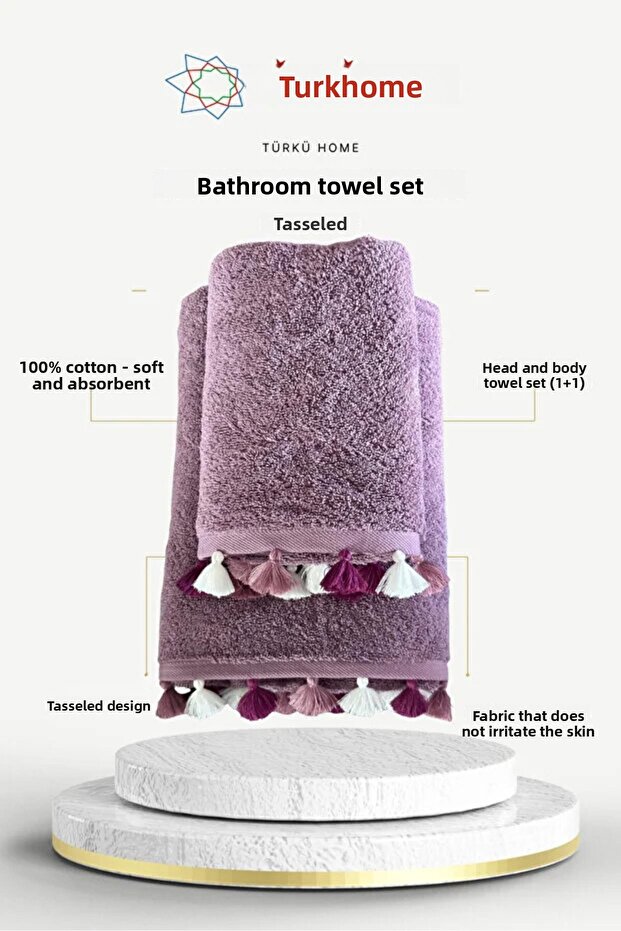 Cotton Tassel 2-Piece 50X90 Hand and Face Towel Set