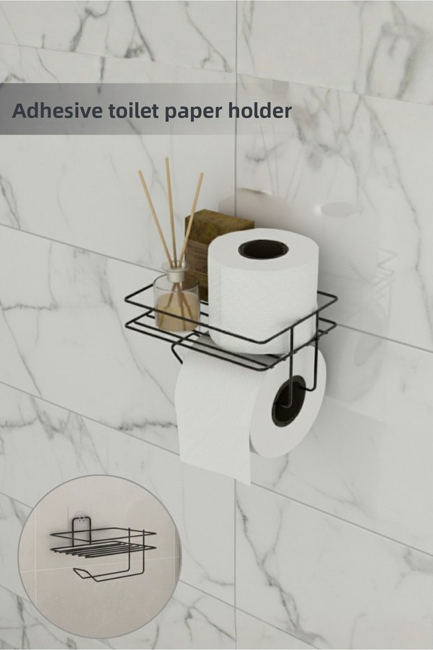 Adhesive Black Toilet Paper Holder Metal Square Toilet Paper Hanger