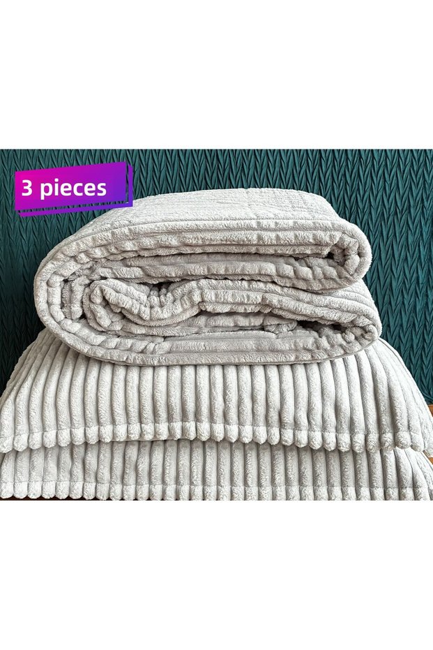Merinos Modern Line 3 Piece Blanket Double Size Light Gray