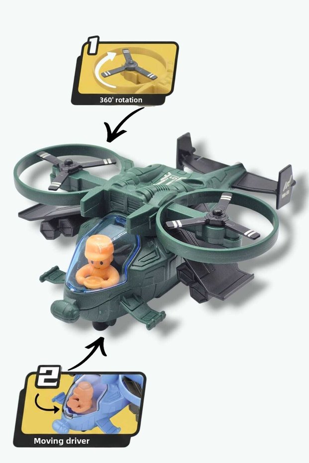 Dual Rotor Helicopter Toy – 360 ° Rotation and Moving Drive Green