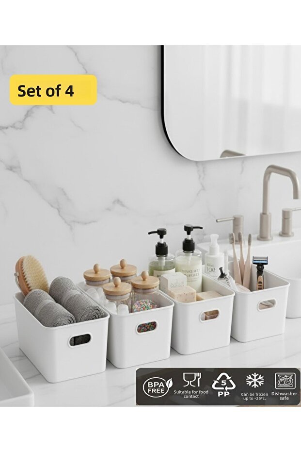 Bath 4-Piece Bathroom Organizer Organizer White Plastic Multi-Purpose Cabinet Organizer