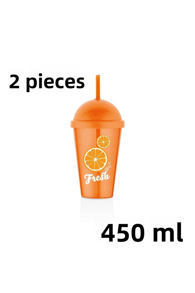 2 Pieces of Soft Drink Glasses with Straws Qlux Lemonade Ice Tea Ice Americano Glasses Lemon Bpa-Free