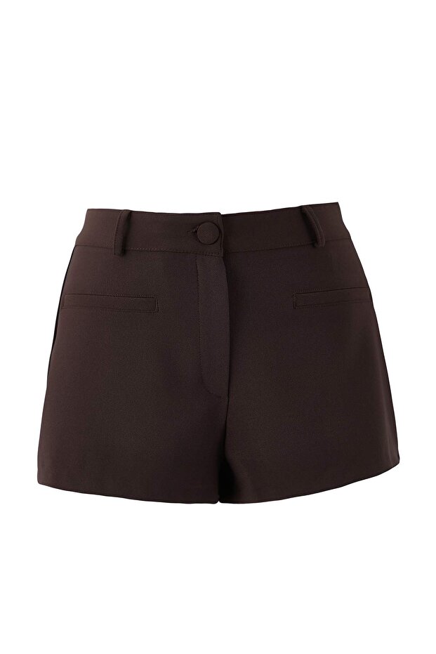 Koyu Kahverengi Süper Mini Cep Detaylı Dokuma Şort TPRAW26SR00001 - 5