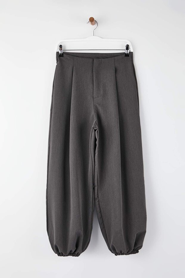 Gri Yüksek Bel Dokuma Şalvar Pantolon TWOAW26PL00169 - 7
