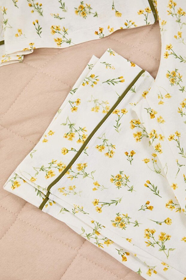 Sarı %100 Pamuklu Çiçekli Biyeli Örme Pijama Takımı THMAW25PT00202 - 6