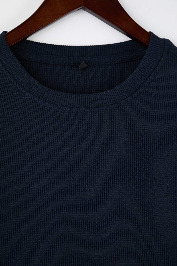 Siyah- Lacivert Yeni Oversize/Geniş Kalıp 2'li Paket Dokulu Waffle Sweatshirt TMNAW26SW00028 - 2