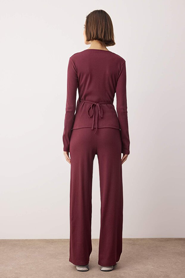 Bordo Anvelop Wideleg/Geniş Paça Örme Alt-Üst Takım TWOAW26AU00030 - 4