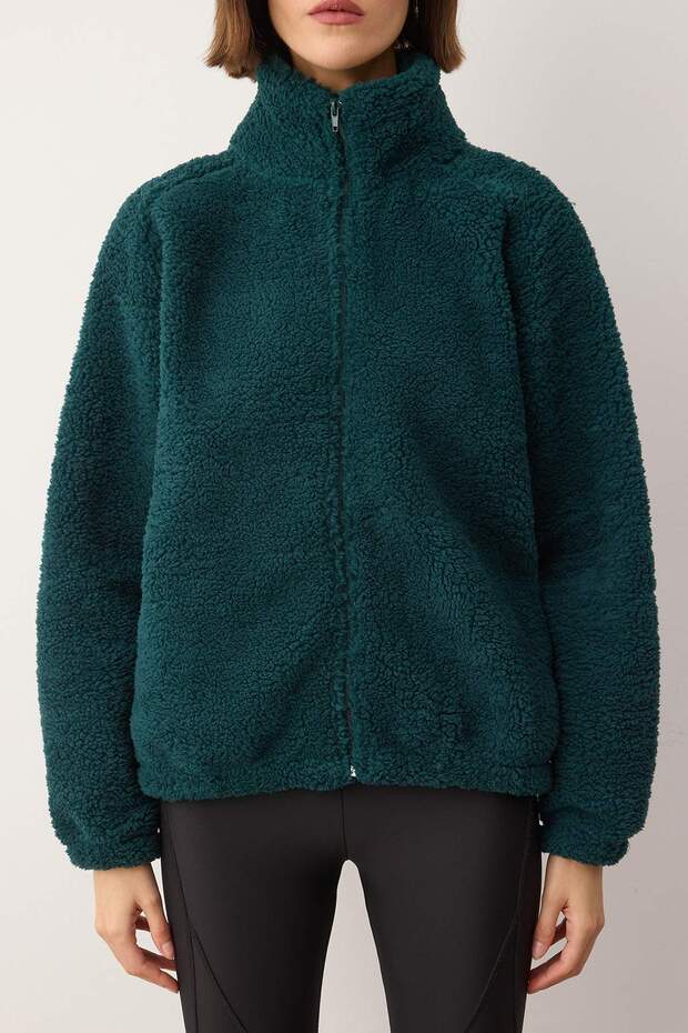 Petrol Düz Renk Peluş Oversize/Geniş Kalıp Örme Sweatshirt TWOAW26SW00022 - 3