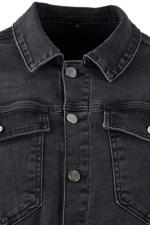 Antrasit Comfort Denim Büyük Beden Elbise - 3